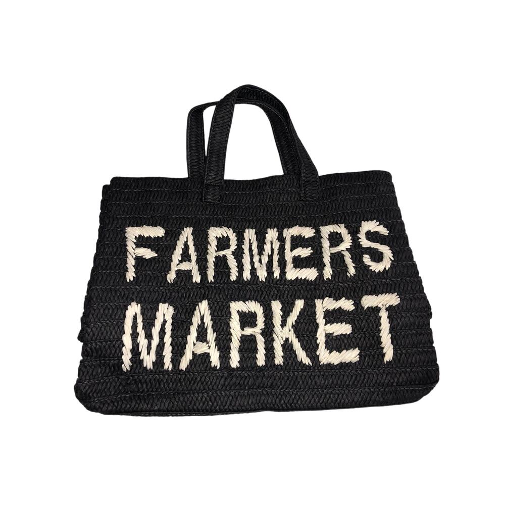 BTB Los Angeles Farmers Market Black Straw Tote Bag XL Boho